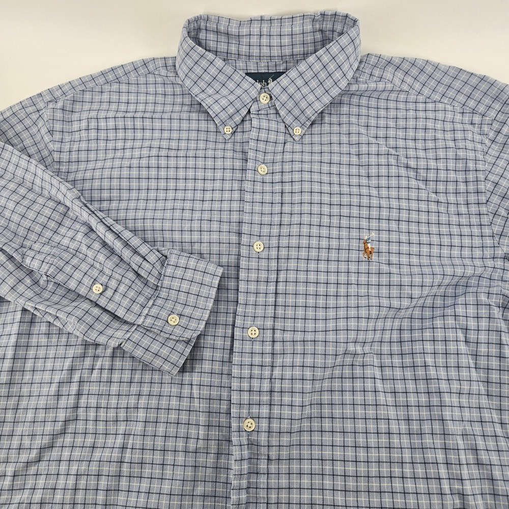 Polo Ralph Lauren Mens XL Classic Fit Cotton Check Button Down Shirt Blue White